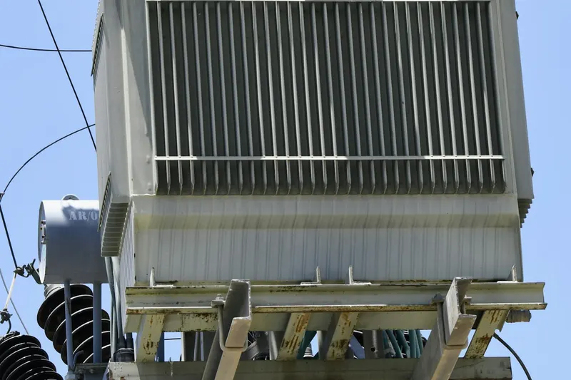 Close-up of transformer cooling radiators